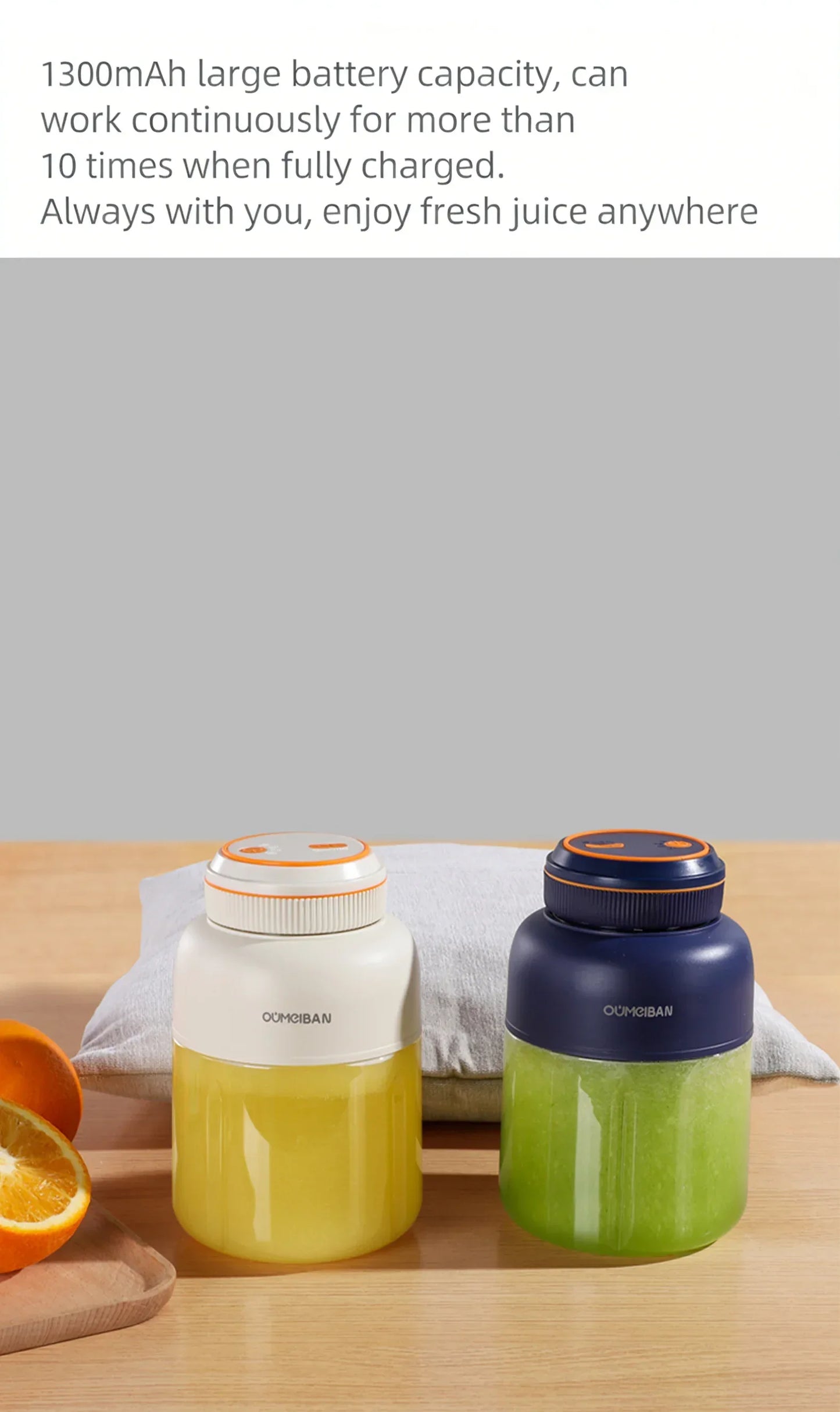 Home Portable Juicer 1400ML, Fresh Fruit Mixer with 48 Blades, USB Rechargeable Multifunctional Ice Crusher Smoothie Blender