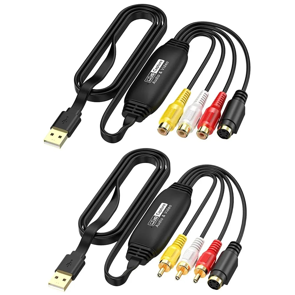 RCA AV To USB 2.0 Video Capture Card Old VHS TV DVD VCR to Digital Files Adapter for Laptop Desktop PC Support OBS