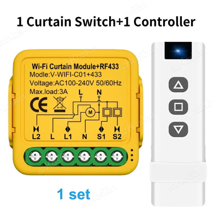 Tuya WiFi RF433 Smart Curtain Switch Controller Connect Roller Shutters Blinds Motor Switch Smart Life APP For Alexa Google Home