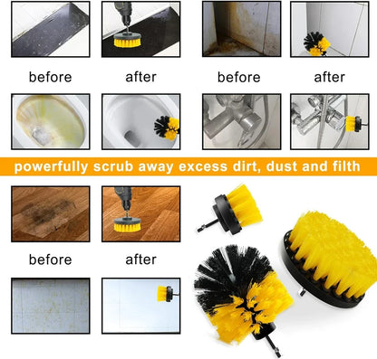 3Pcs Set Electric Scrubber Brush Drill Brush Kit Plastic Round Cleaning Brush For Carpet Glass Car Tires Nylon Brushes 2/3.5/4''