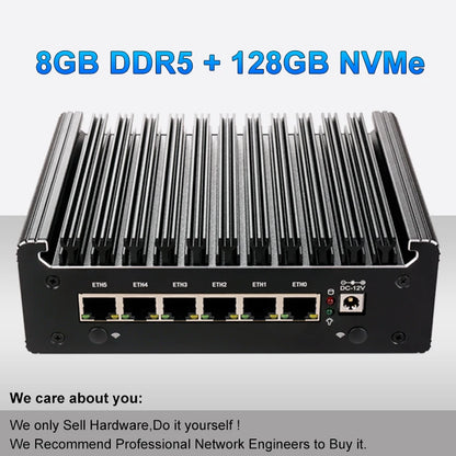 Intel Pentium Gold 8505 Soft Router 6 Lans I226-V 2.5G Fanless Mini PC COM HD DP USB Type-C DDR5 SATA PfSense Firewall Appliance