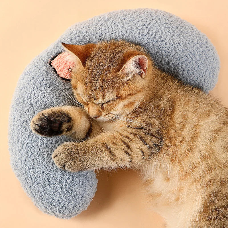 Warm Fluffy Pet Neck Pillow Comfortable U-Shaped Cushion for Cats Dogs Anxiety Relief and Deep Sleep