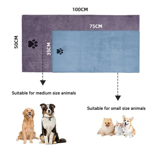 3 Size Options Microfiber Pet Bath Towel Embroidered Super Soft Absorbent Cat for Dogs Grooming Supplies by PDG ibma