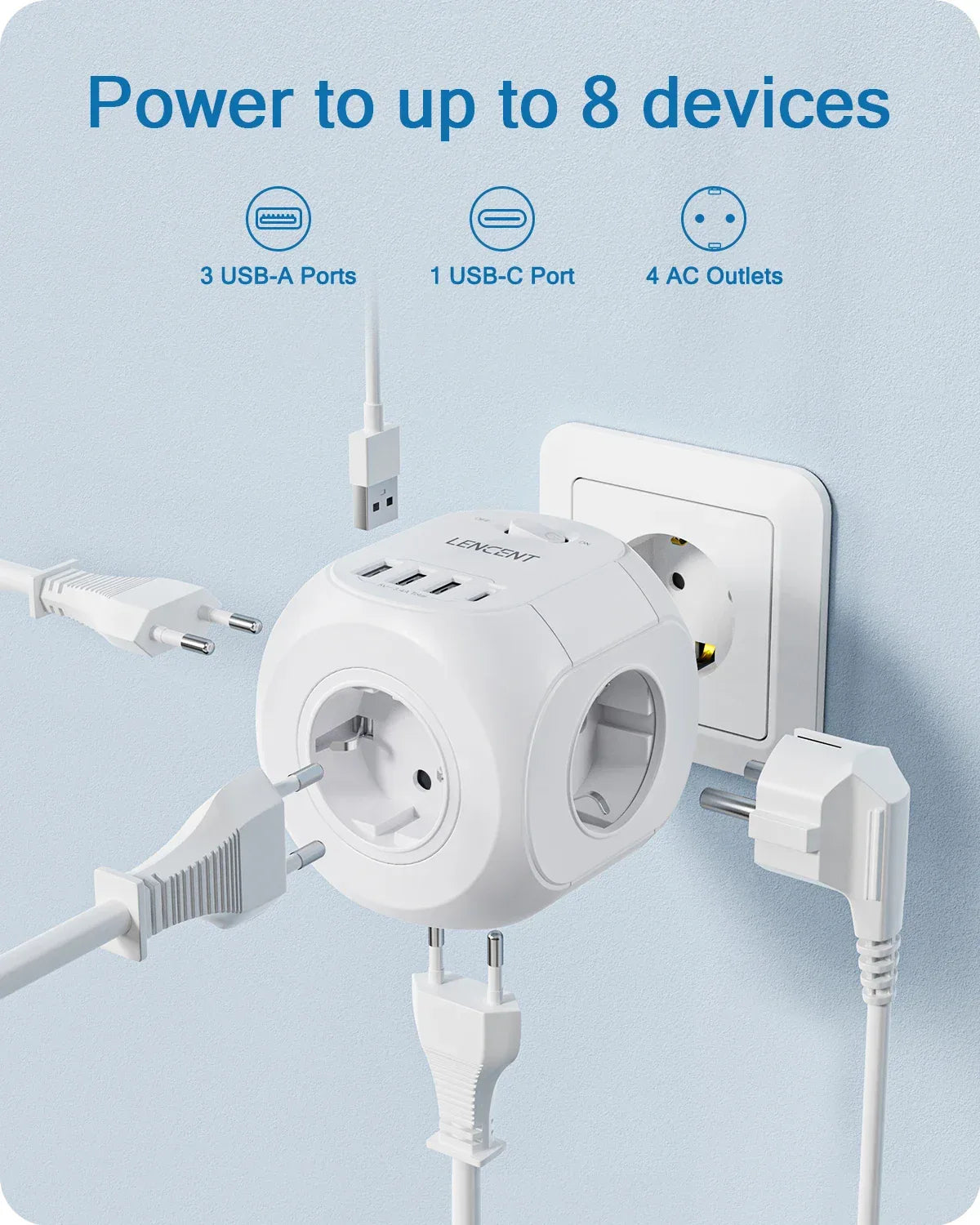 LENCENT USB Sockets dice Without Cable socket EU Socket Adapter Multiple socket EU Outlet Extender