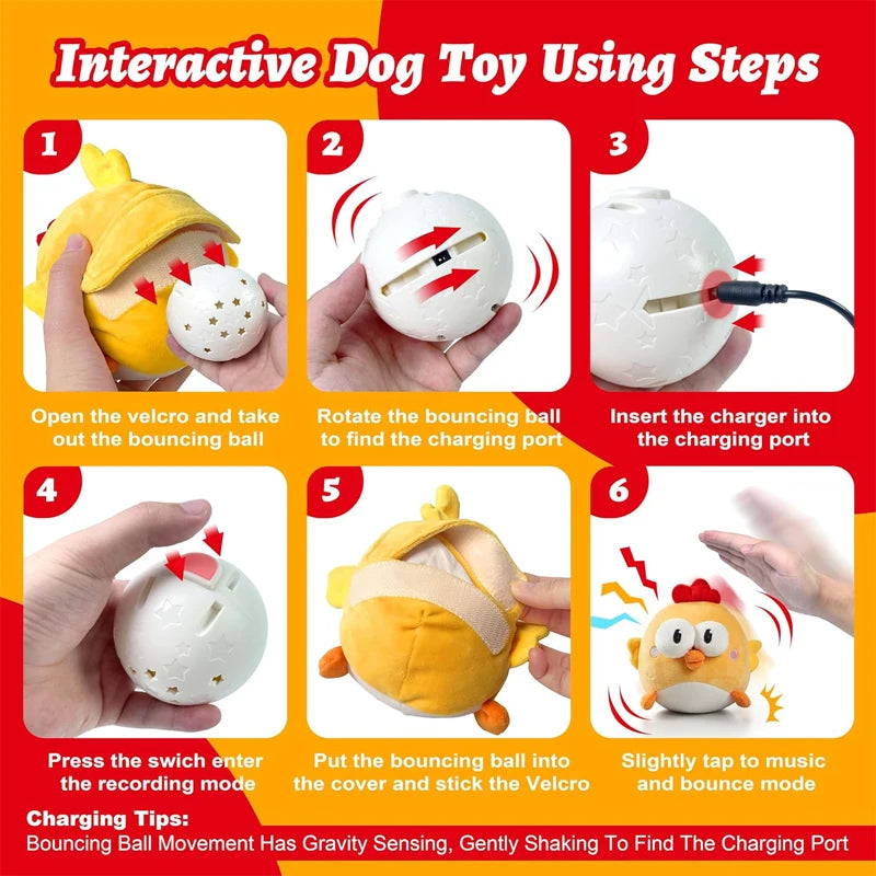 Interactive Dog Toy, Squeaky Moving Ball Toy with Jumping & Music Modes, Rechargeable Plush Chew Cute Pet Cat Dog Toys