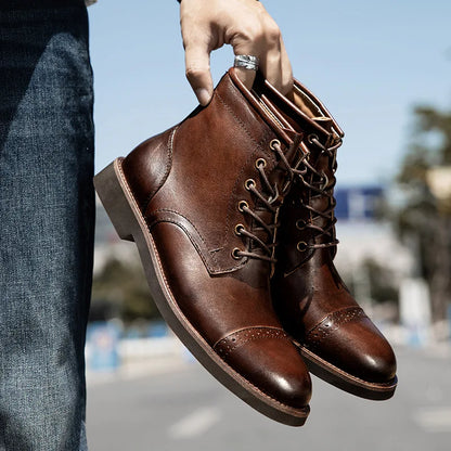 Men Boots 2025 American style Comfortable Fashion Leather Boots Lace up men's short boots motorcycle boots