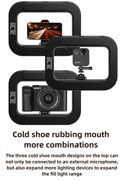 2500K-8500K RGB Three-color Dimming Ring Rabbit Cage Fill Light Selfie Live Broadcast Photography Light for Phone Action Camera