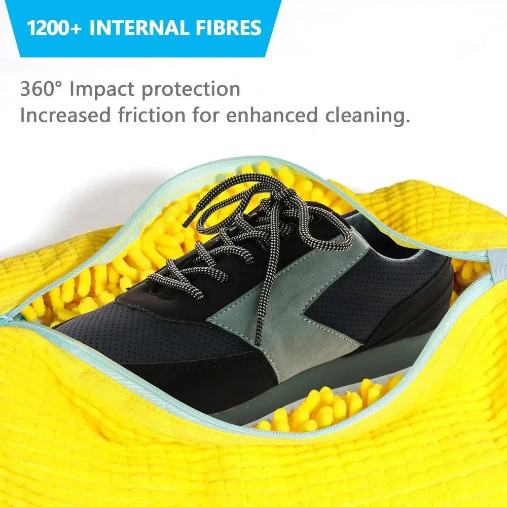 Fluffy Fiber 360 ° Surround Cleaning Shoe Washing Bag - Reusable Durable Machine-Washable Laundry Bag with Zipper Closure (1Pc)