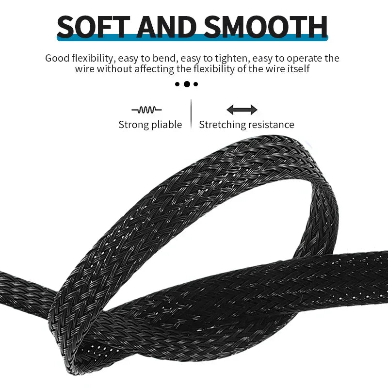 1m/5m/10m Flame Retardant Nylon Braided Wire Mesh Tubing PET Expandable Sleeving Cable and Wire Protection