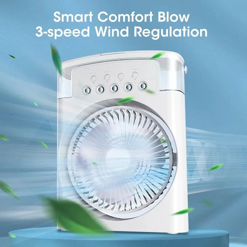 Portable Mini Evaporative Air Cooler Fan with 7 Color LED Light 1/2/3H Timer 3 Wind Modes and 3 Spray Settings for Desk