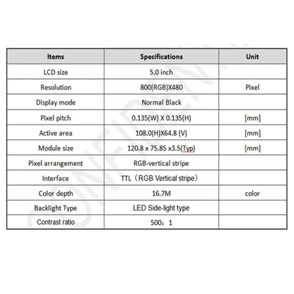 5 Inch TFT LCD Display Module 800*480 RGB IPS 40Pin High definition display with touch