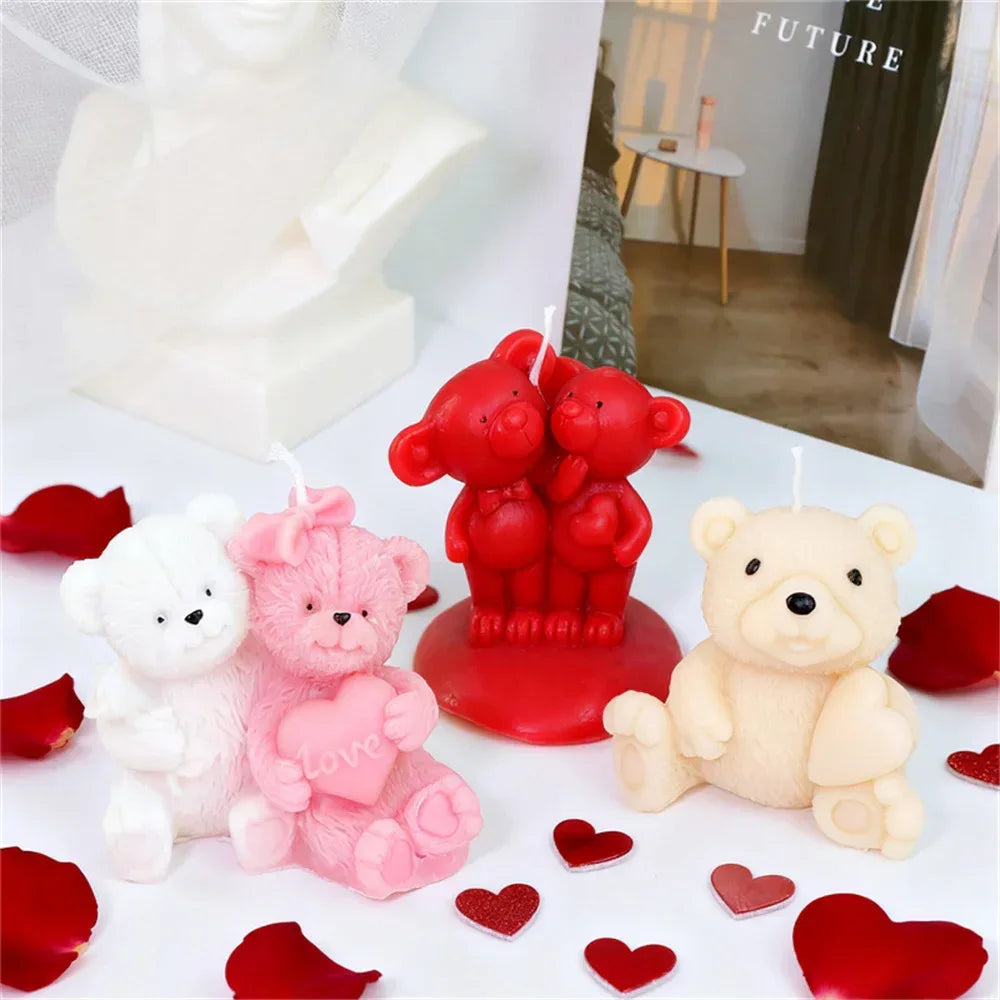 Couple Bear Candle Mold Couple Embrace Bear Silicone Mold 3D Teddy Bear Candle Making Mold for Valentine's Day Birthday Gift