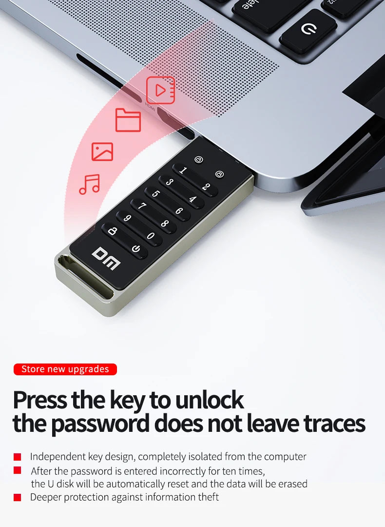 DM FD063 256-bit Encrypted USB Drive Password Secure Flash Drive USB3.0 U Disk Support Reset/Wipe/Auto Lock Function