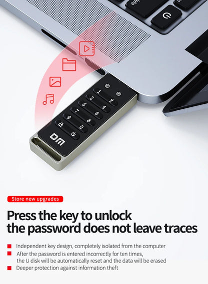 DM FD063 256-bit Encrypted USB Drive Password Secure Flash Drive USB3.0 U Disk Support Reset/Wipe/Auto Lock Function