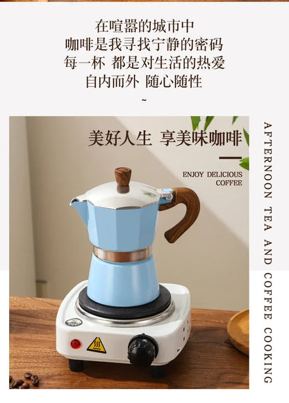 Electric Octagonal 3 Cup Black Coffee Maker Double Valve Moka Coffee Pot Espresso Aluminum Alloy Stainless Steel Moka Pot Set