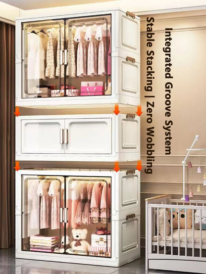 Multi-Functional Folding Storage Cabinet with Doors White/Black/Gray for Home Office Kitchen Bathroom Organizer