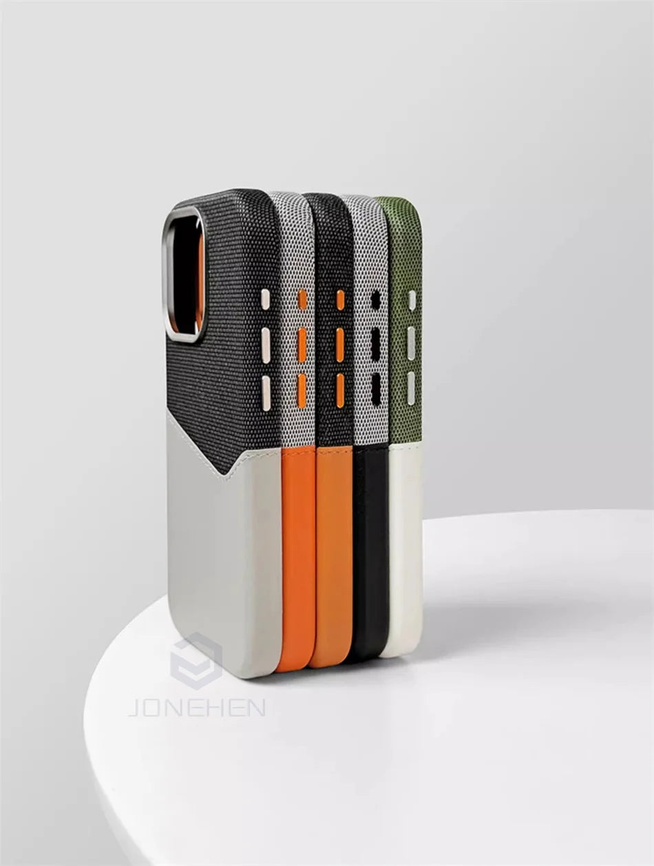 For Magsafe Card Holder Leather Case For iPhone 16 15 13 12 17 Pro Max 14 Plus Pocket Wireless Charge Alloy Lens Magnetic Cover
