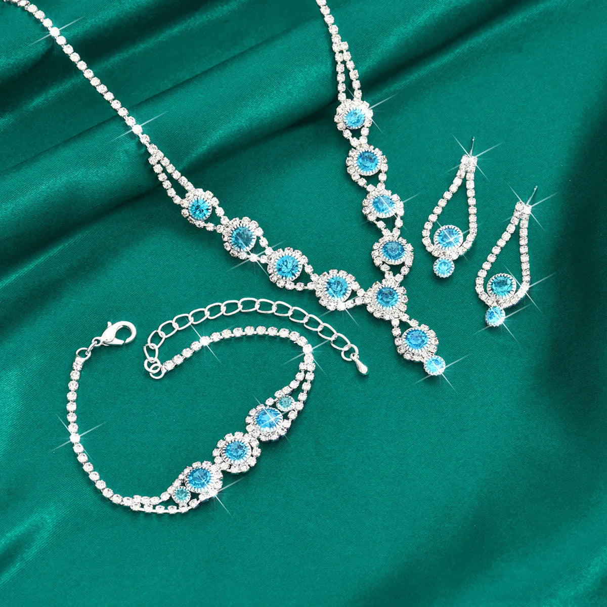 4PCS Fashion Elegant Crystal Jewelry Sets for Women Rhinestones Necklace Ring Earrings Bridal Wedding Party Jewelry Sets