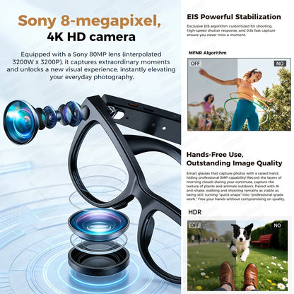 2026 New 800W Camera 3600mAh Portable Charger Smart Glasses 100+language Translation Bluetooth Call Music Player AI Chat Glasses