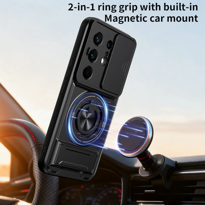KEYSION Magnetic Phone Case for TECNO Camon 50 Pro 50 Ultra 5G Slide Camera Protection Upright Kickstand Ring Shockproof Cover