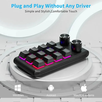 12 Key 2 Knob Mini Macro Custom Keyboard Bluetooth/3 Modes Programming Mechanical Keyboard Gaming Drawing Switch Hot-swap Keypad