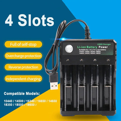18650 Battery Charger Black 2/3/4 Slots AC 110V 220V Dual For 18650 Charging 3.7V Rechargeable Lithium Battery 4 Ports Charger