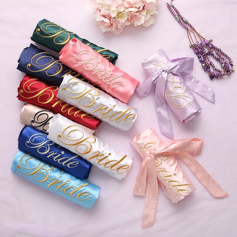 Bride Bridesmaid Wedding Robe Embroidery Kimono Bathrobe Gown Nightgown Casual Satin Short Women Sexy Nightwear Sleepwear