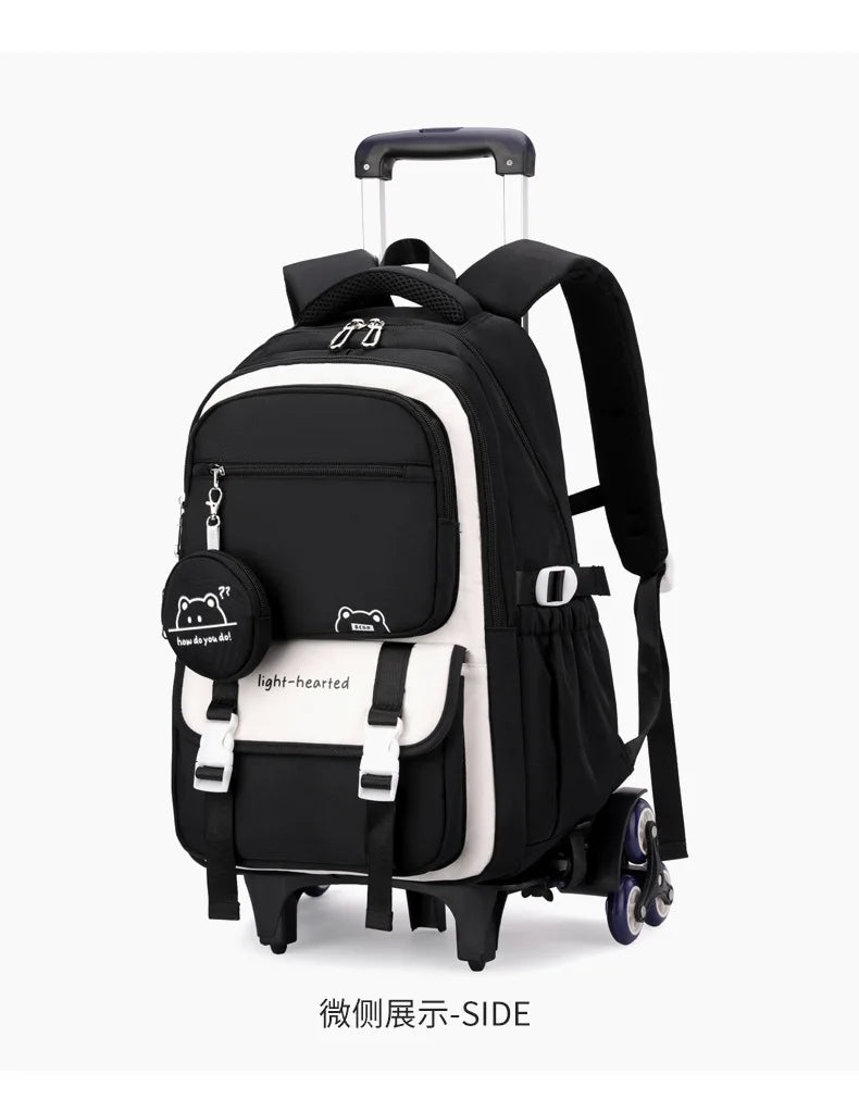 Children School Backpack Trolley Bag with Wheels Students Backpack Book Bag Rolling School bag for Girls Kids Wheeled Backpack
