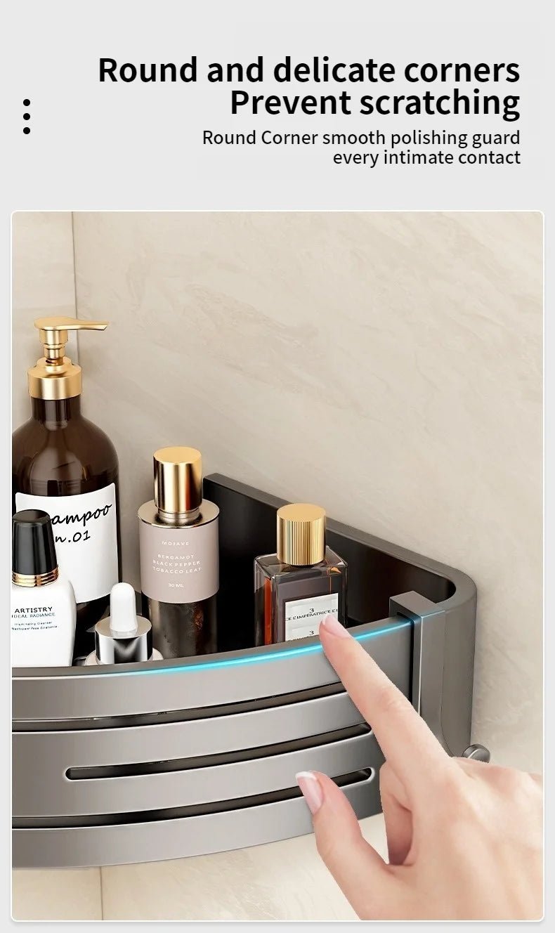 No Need To Drill Walls for Installation Aluminum Bathroom Shelf Shelves Shampoo Rack Storage Holder Kitchen Organizer Wall Rack