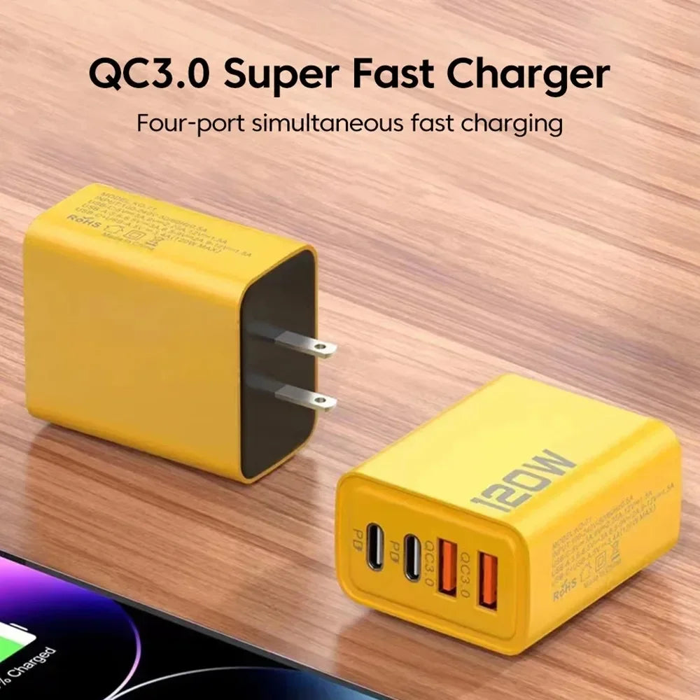 High Speed Charger 120W 4 Ports USB C Desktop Charger Fast PD Charging Station Universal Power Adapter For iPhone Samsung Tablet