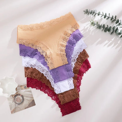4Pcs/Set Seamless Cotton Brazilian Pants For Women Elastic High Waist Breathable Underpants Ladies Lace Panties Sexy Lingerie