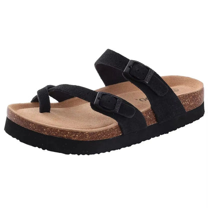 Crestar Women's Cork Footbed Slide Sandal Adjustable Buckle Summer Outdoor Suede Sandals with Arch Support Non-slip Beach Shoes