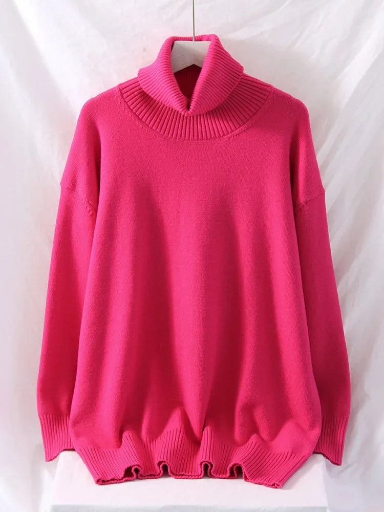 Winter Pink Turtleneck Sweaters Women Oversized Autumn Warm Women's Jumper Loose Basic White Turtleneck For Women Pullovers