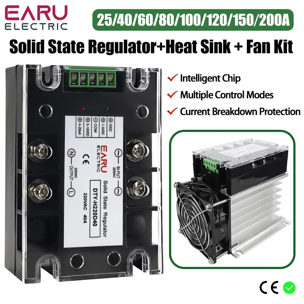 220V AC Single Phase Full Isolation Voltage Regulator Module 25-200A With Heat Sink Fan Kit - SMT DCB High Precision Industrial