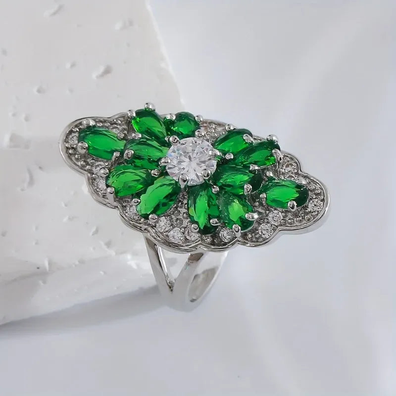 Hot Sale Cocktail Party Ring Flower Cubic Zirconia Valentine's Day Gift Fashion Jewelry Luxury Rings for Women & Lover