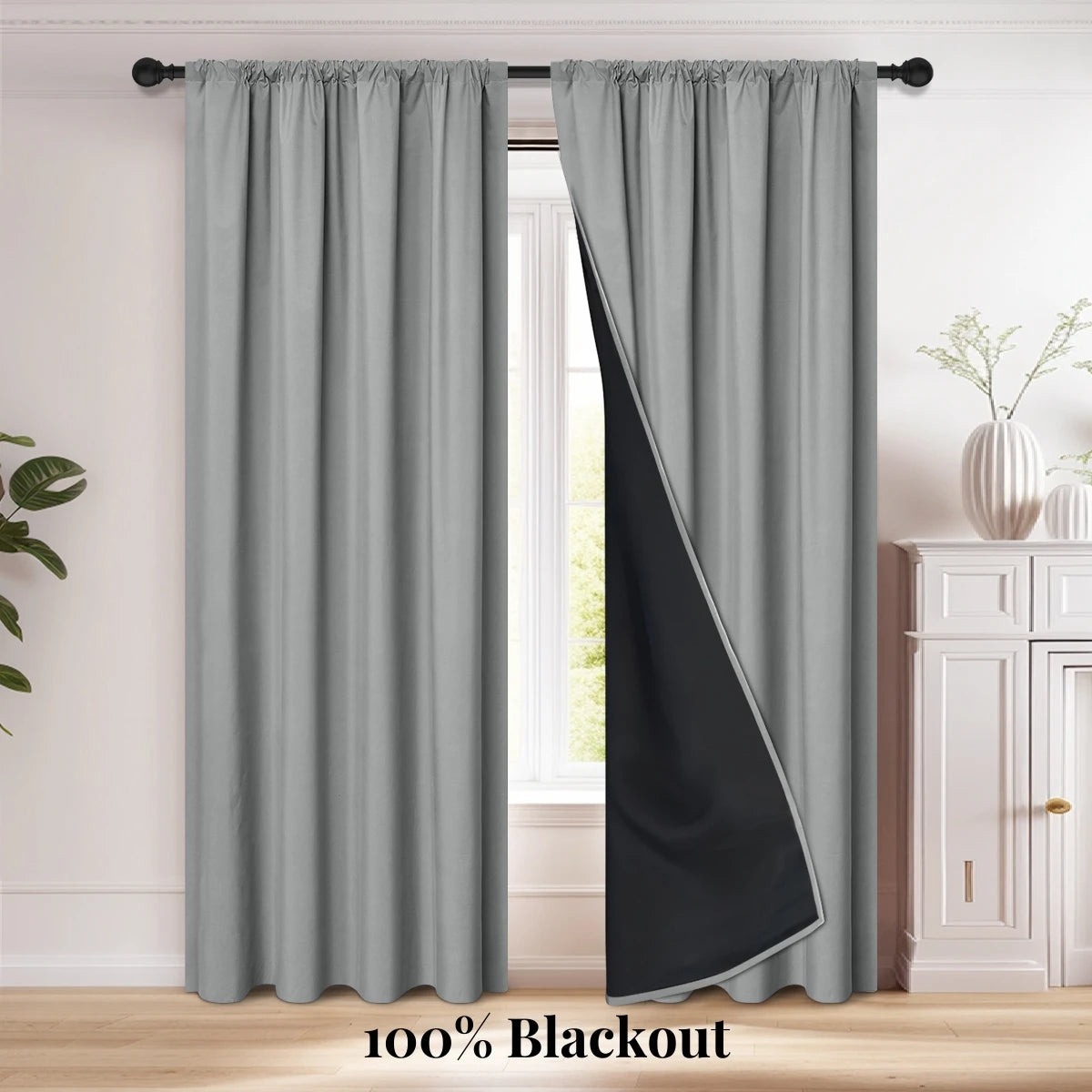 1pc 100% Blackout Curtain, Solid Color Curtains with Rod Pocket, Bedroom Living Room Curtains for Windows Curtain