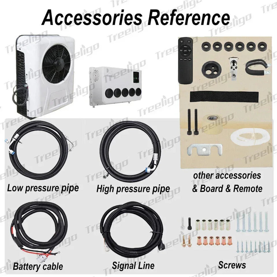 Treeligo Cooling Electric Car Split Air Conditioner 12V Parking Air Conditioning 24V For RV Truck Tractor Camper Van Motorhome