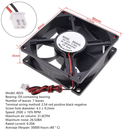 Silent DC12V Brushless Oil Content Cooling fan，for Power Supply Toy Chassis Multiple Sizes Available 2 3 4 5 6 7 8 9CM Silent