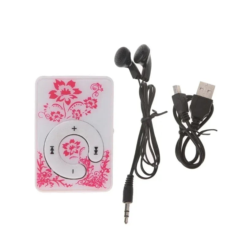 Mini Clip Floral Pattern Music MP3 Player 32GB Card With Micro SD TF Card Clip Design Digital Music Mini USB Cable + Earphone