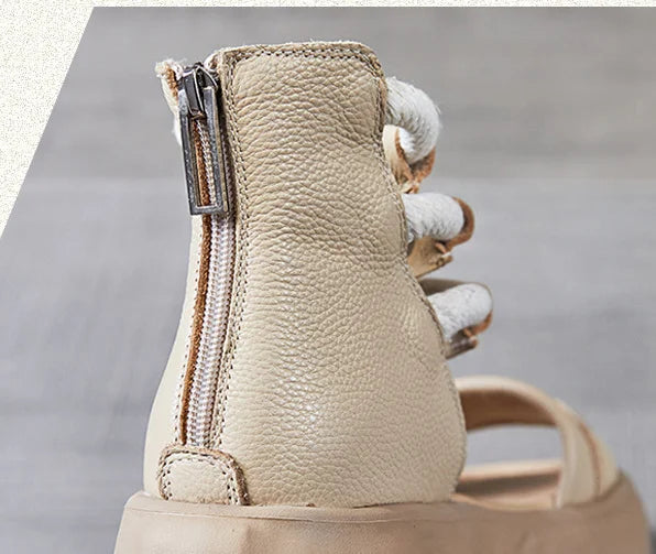 Koznoy 8cm Natural Genuine Leather Sandals Boots Flats Platform Wedge Summer Women Hollow Pumps Peep Toe Booties Mary Jane Shoes