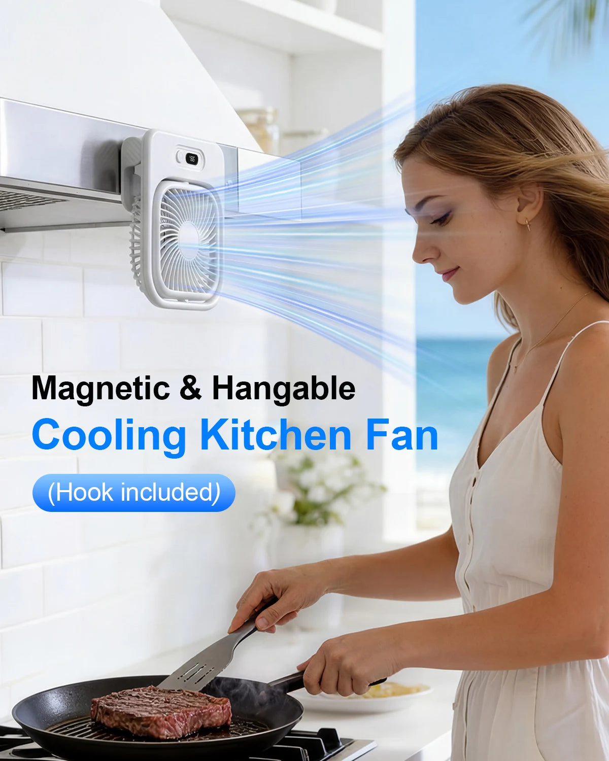 Eary 3000mAh Portable Magnetic Fan USB Rechargeable Cooling Kitchen Wall Fan for Home Gym Desk 350° 4 Speeds Wind Ultra-thin Fan