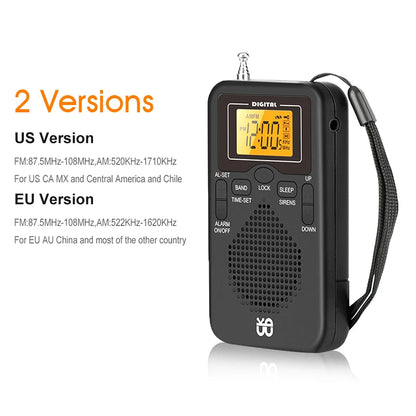 Portable Radio Mini AM FM Weather Radio Pocket Radio Player LCD Screen Digital Alarm Clock Radio Long Range Best Reception