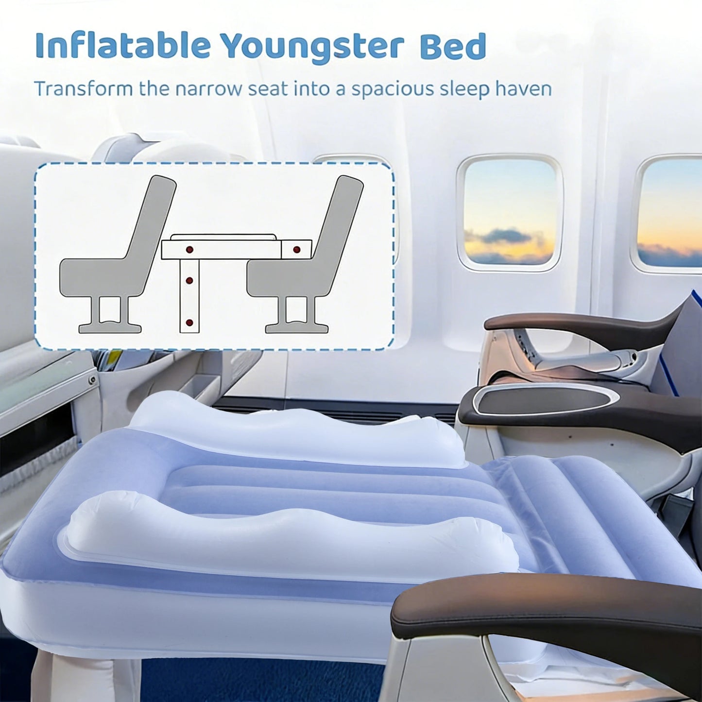 Inflatable Toddler Airplane Bed - Inflatable Kids Air Plane Bed Airplane Seat Extender for Toddlers Flight Sleep