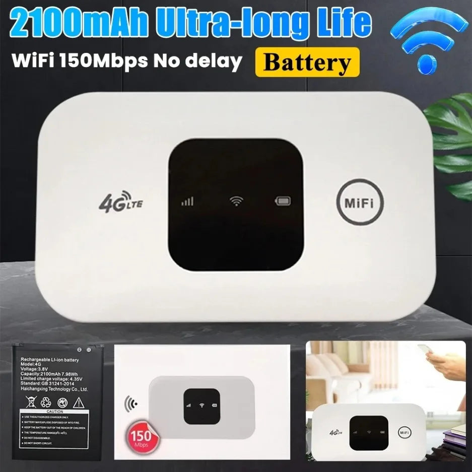 4G Lte Router Wireless Wifi 2100mAh Mobile Hotspot with SIM Card Slot Hotspot Pocket WIFI 150mbps for Outdoor Home Office Travel