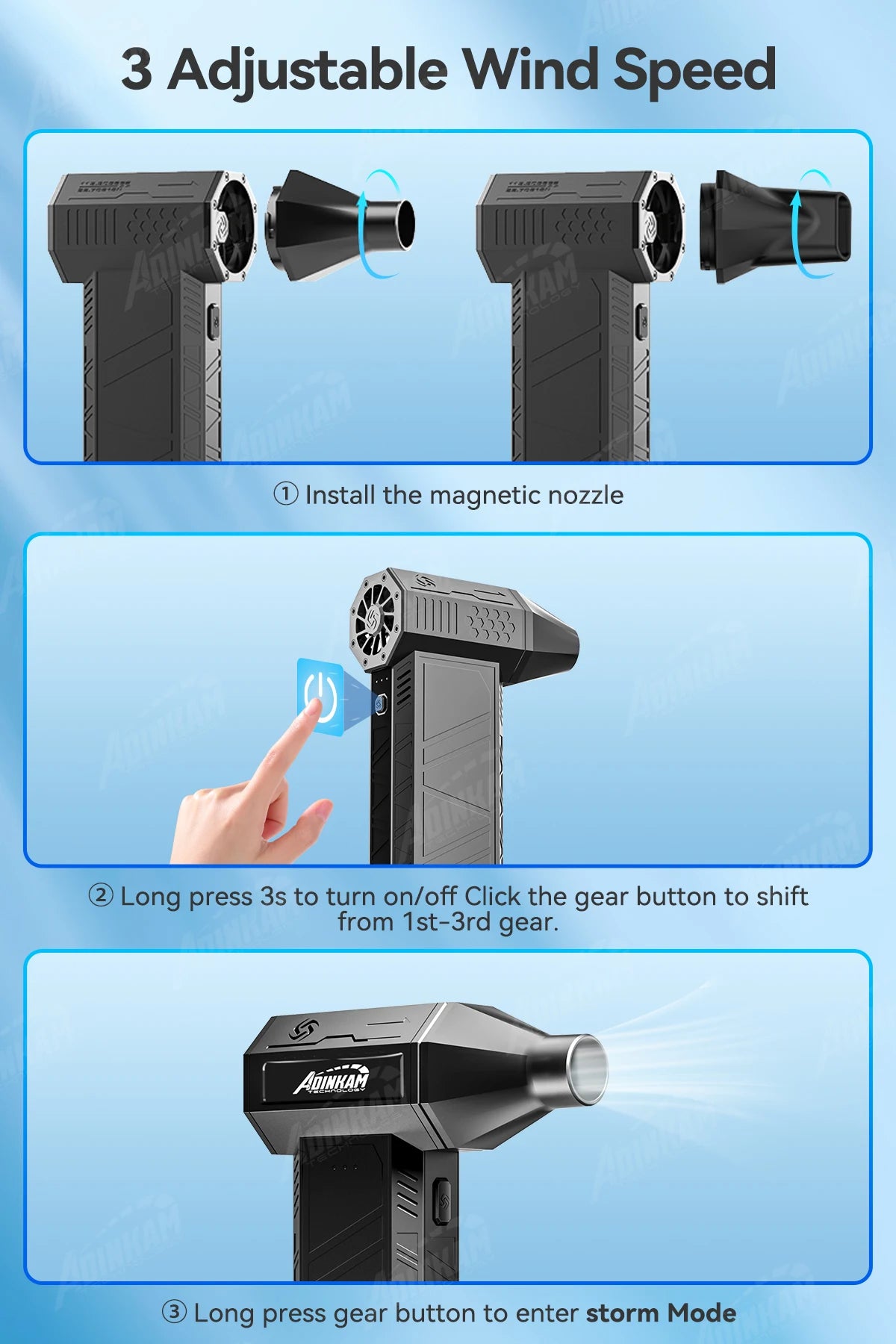 ADINKAM 120000RPM Turbo Jet Fan 205g Portable Mini Eco-friendly Air Duster for Car House Outdoor Industrial Multi-Cleaning Tools