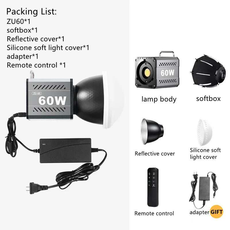 MEUYAG  ZU80 COB Photo Studio Light Bi-Color 2500K-8500K LED Video Light CRI95+ TLCI97+ Photography Fill Lighting with Diffuser