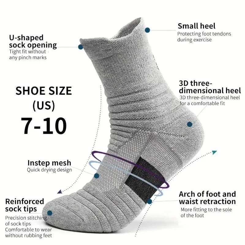 3 Pairs Men's Comfort Fit Cushion Performance Athletic Crew Socks For Outdoor Sports
