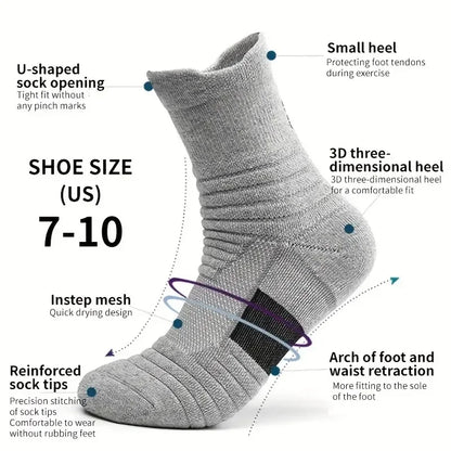 3 Pairs Men's Comfort Fit Cushion Performance Athletic Crew Socks For Outdoor Sports
