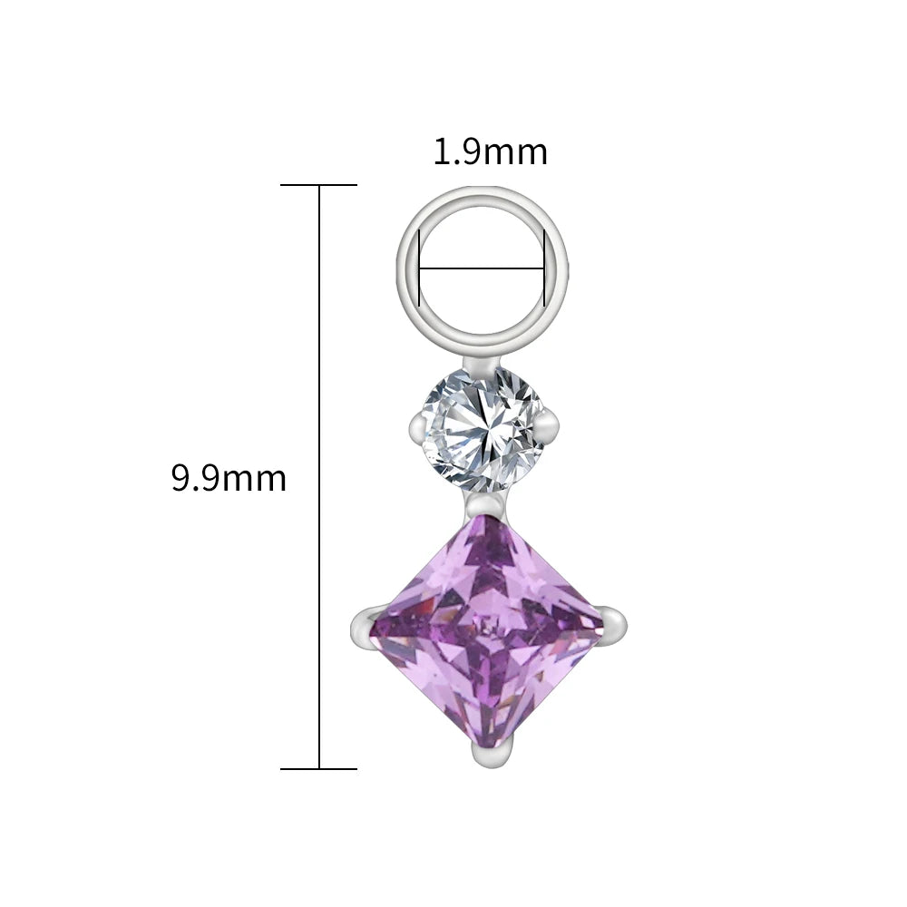 Right Grand ASTM F136 Titanium Dangle Geometric Square CZ Charm Pendant for Clicker Helix Hoop Piercing Jewelry