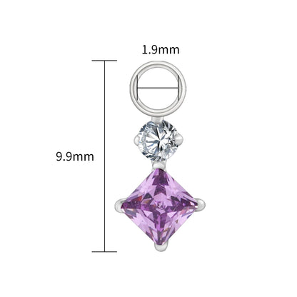 Right Grand ASTM F136 Titanium Dangle Geometric Square CZ Charm Pendant for Clicker Helix Hoop Piercing Jewelry